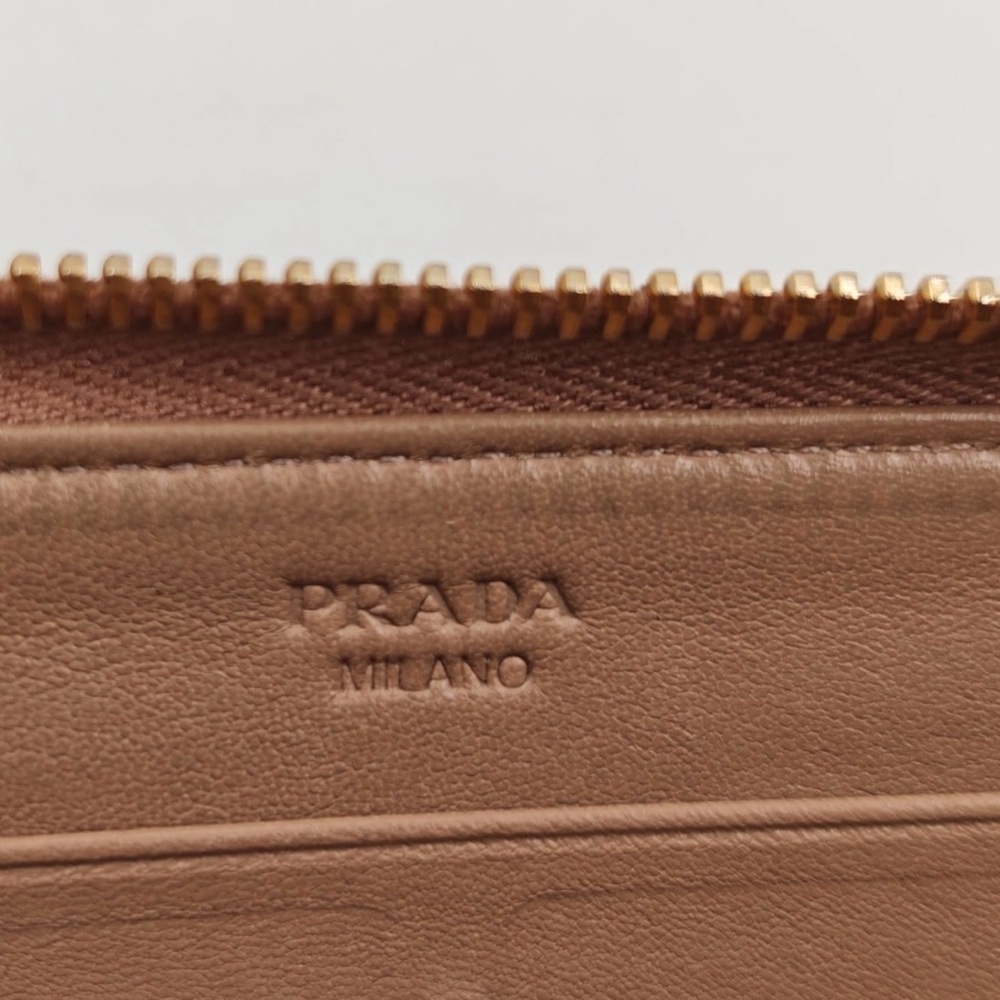 PRADA Saffiano Leather Bow Wallet Beige Nude Zip Around Authentic - Picture 7 of 11